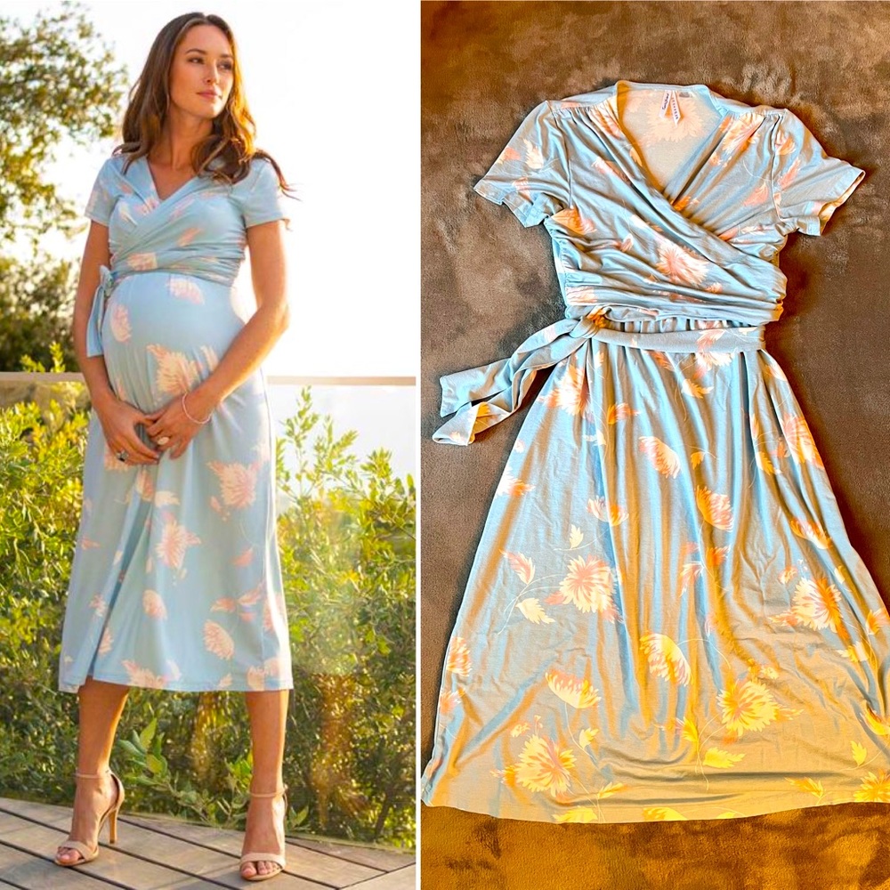Seraphine Blue Floral Midi Maternity & Nursing Dress, size 6